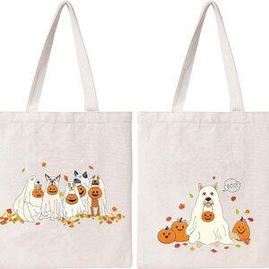 Halloween Canvas Tote for Women - Cute Pumpkin Shopping Shoulder Handbag - Reusa